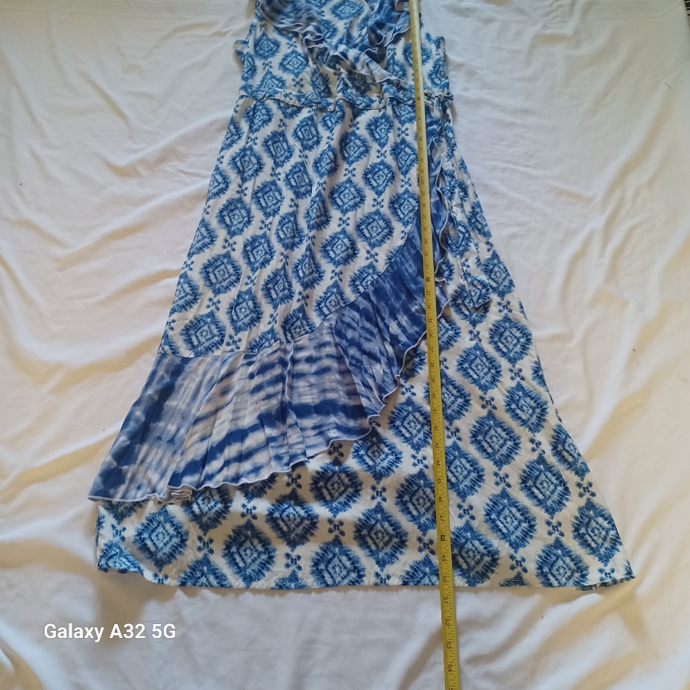 Studio West Women Size  L Blue and White Geometric Midi Dress - Picture 12 of 15